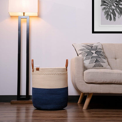 Large cotton rope woven storage basket with handles