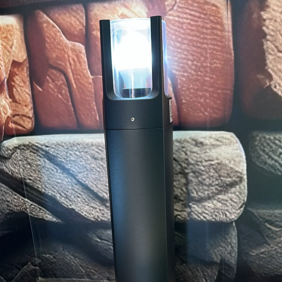 Black aluminium garden bollard light with E27 lamp holder for outdoor pathway and landscape lighting LL 508P-06-BK - Gemelli Collection