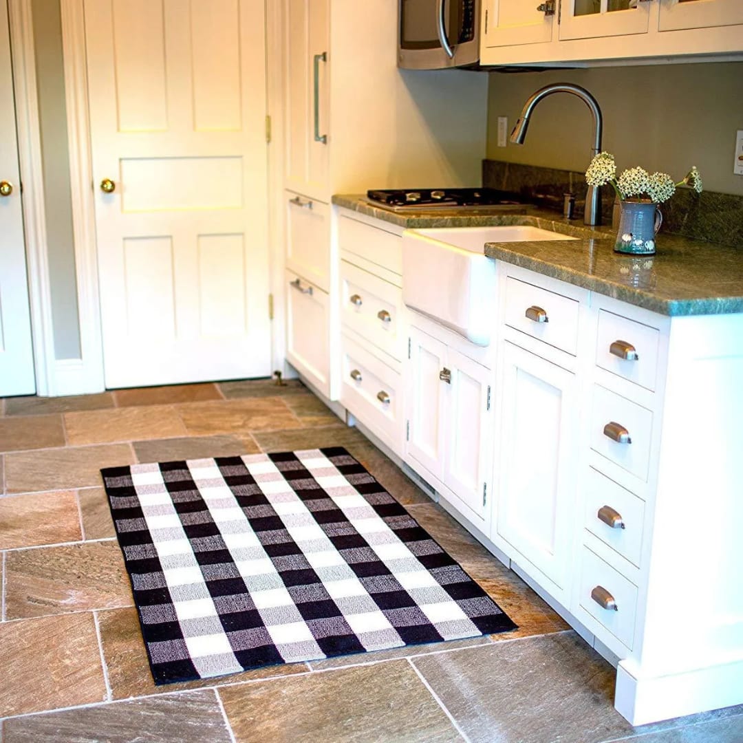 Monochrome Woven Checkered Rug