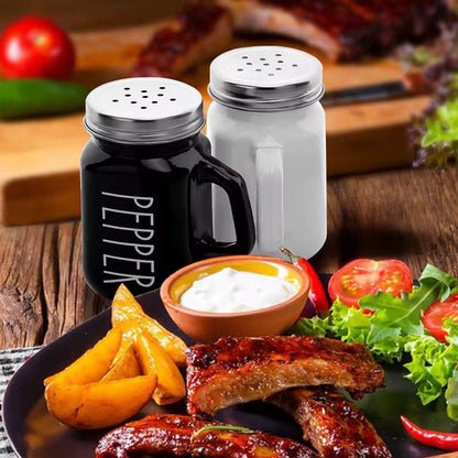 Salt and pepper shakers set with stainless steel lids, spice dispenser for kitchen and dining table use