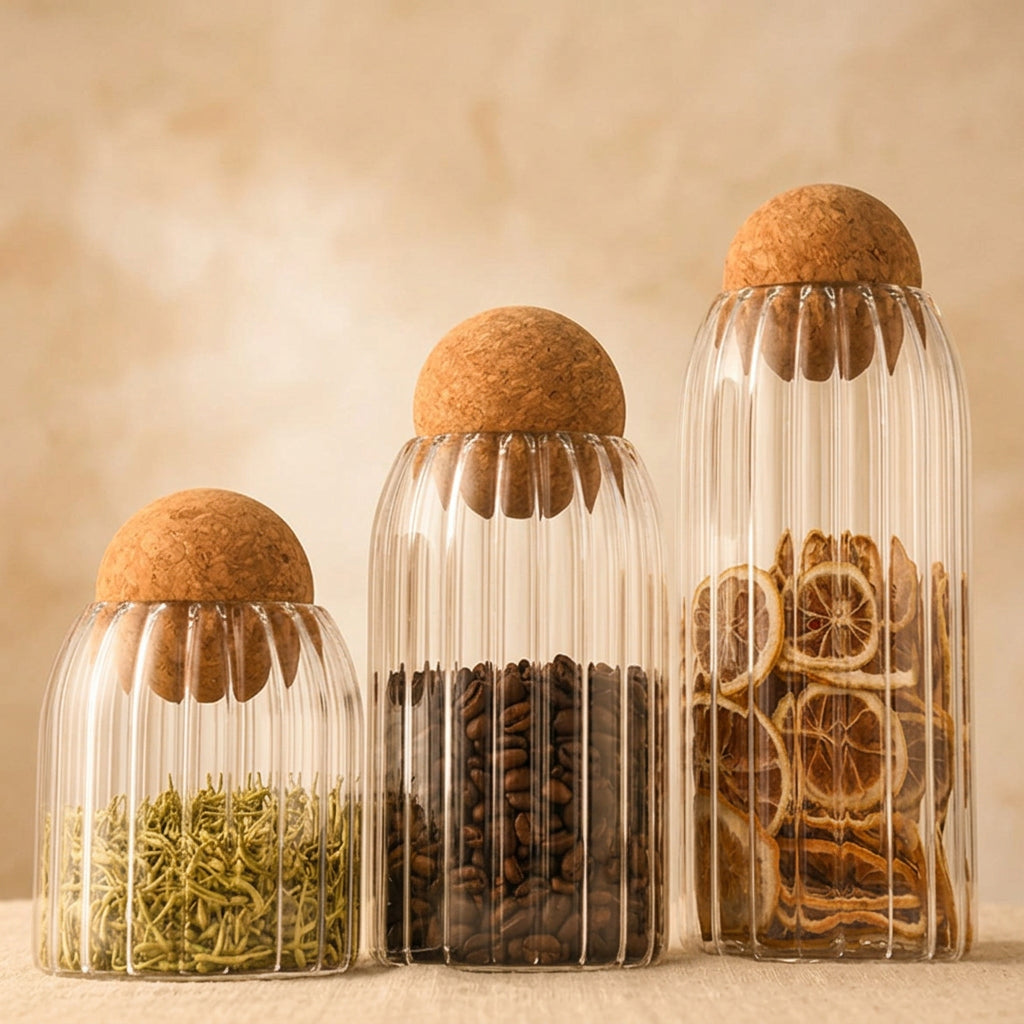 3Pc Glass Spice Jar Set with Bamboo Lids