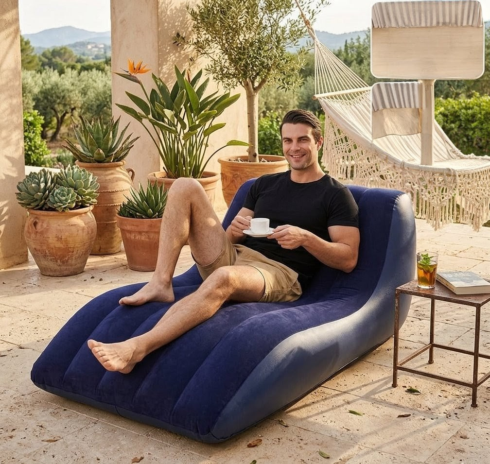 Portable inflatable air sofa lounger, foldable couch for indoor outdoor living room camping use