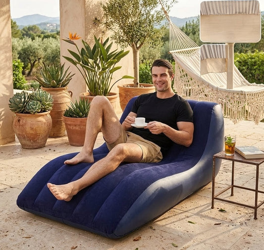 Portable inflatable air sofa lounger, foldable couch for indoor outdoor living room camping use