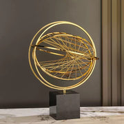 Gold geo orb sculpture, modern geometric luxury table decor ornament for home and office. 