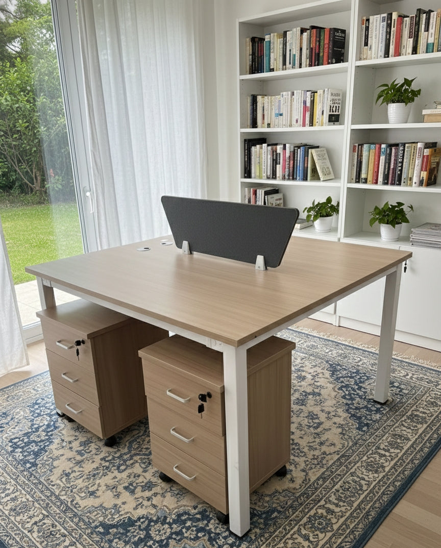 Two-way office desk measuring 1.2m by 1.2m in a modern design.