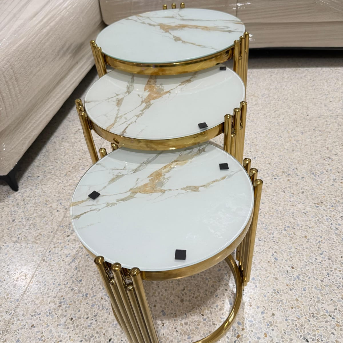 3 in 1 Nesting  Glass Side Stool Tables Set yop