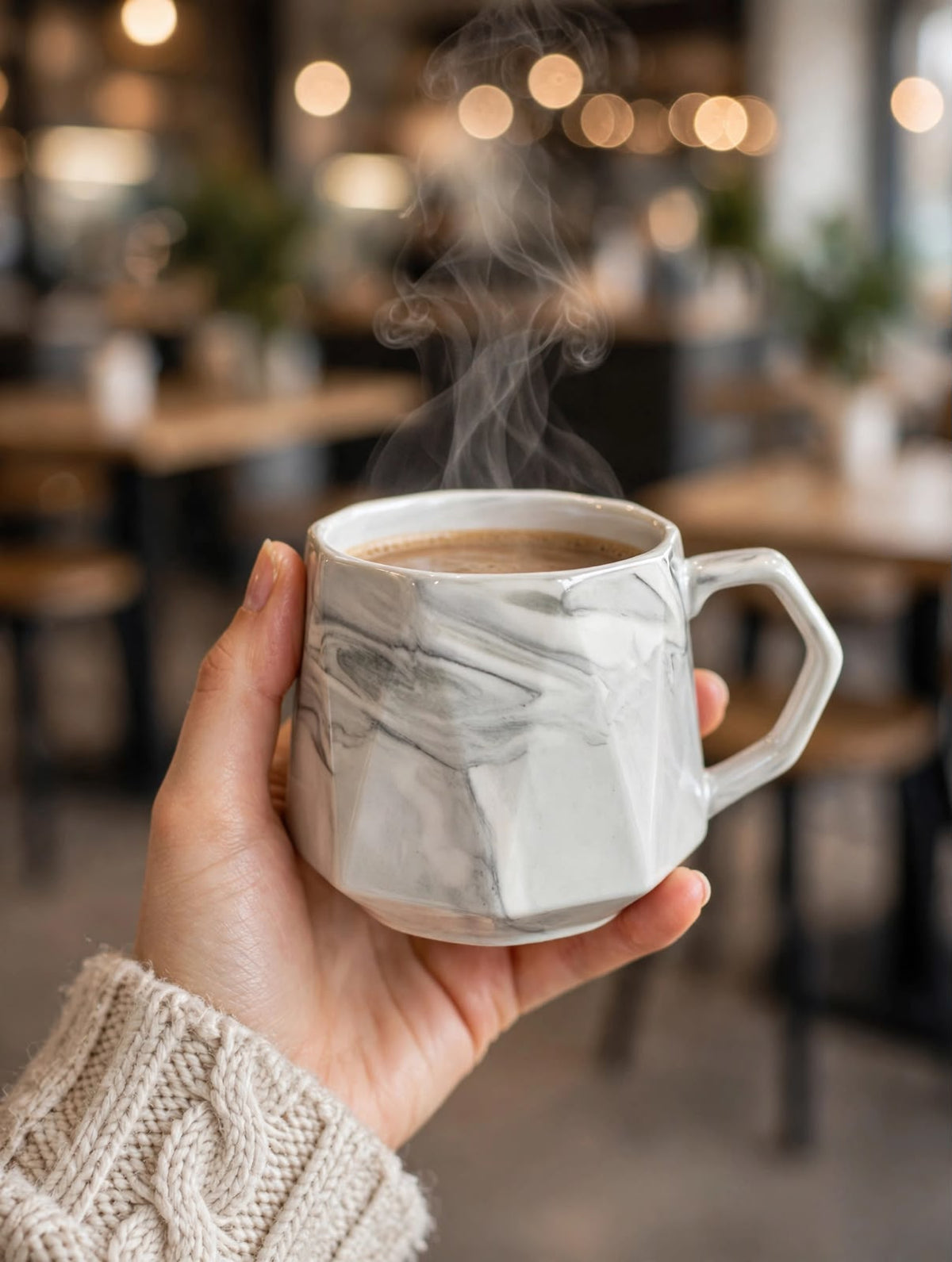 Pearl Marble Octagon Mugs Set of 6