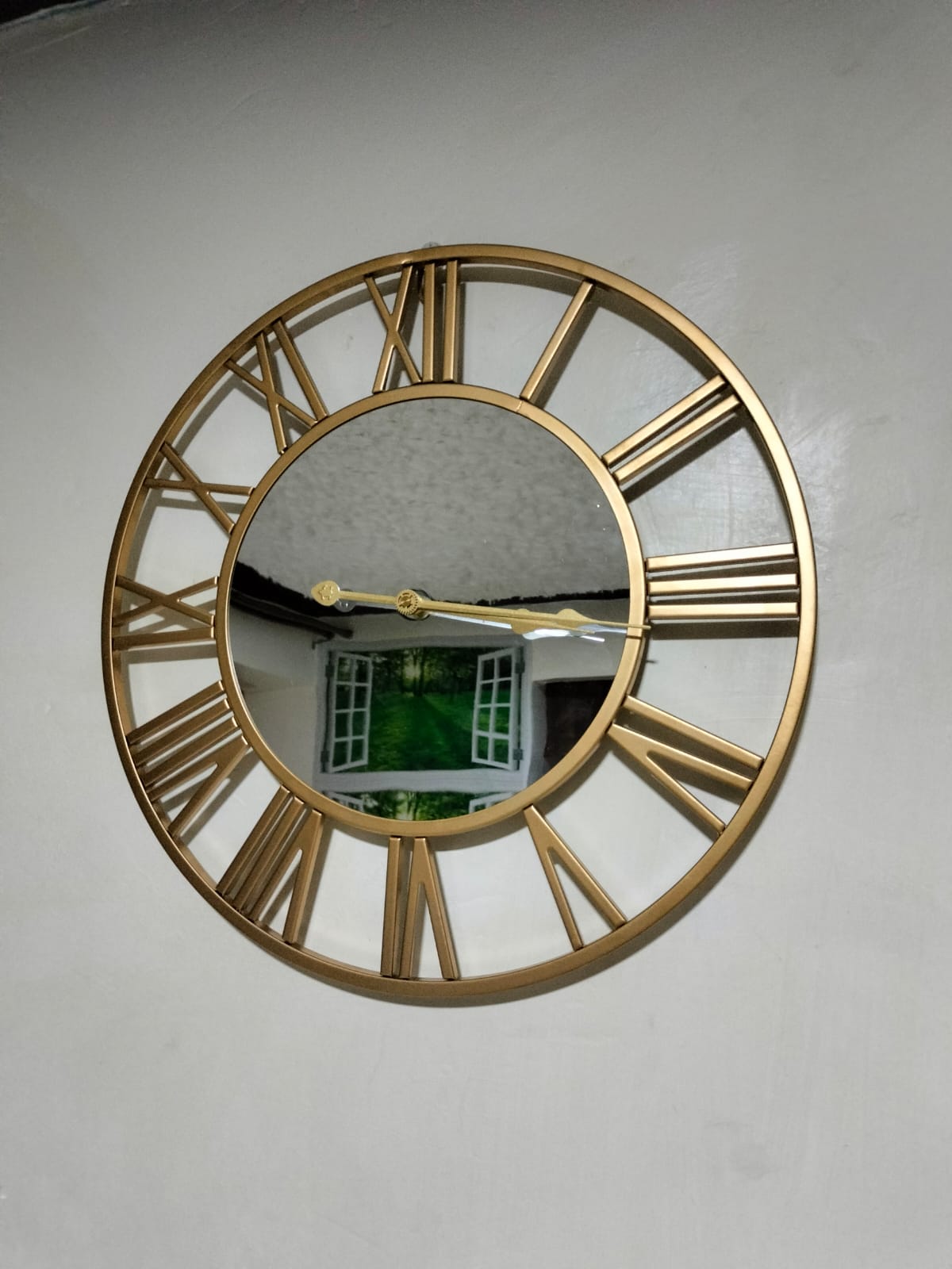 Metal Mirror Wall Clock with Roman Numerals