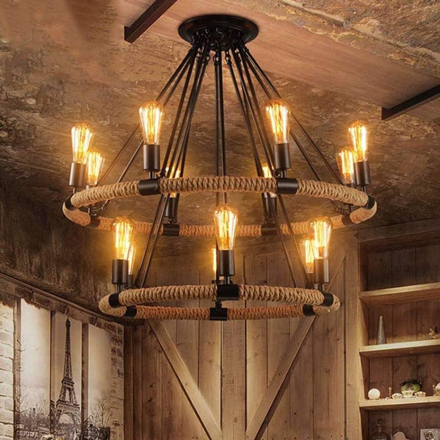 Vintage, Hemp Rope, 14  bulb Chandelier