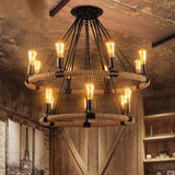 Vintage, Hemp Rope, 14  bulb Chandelier