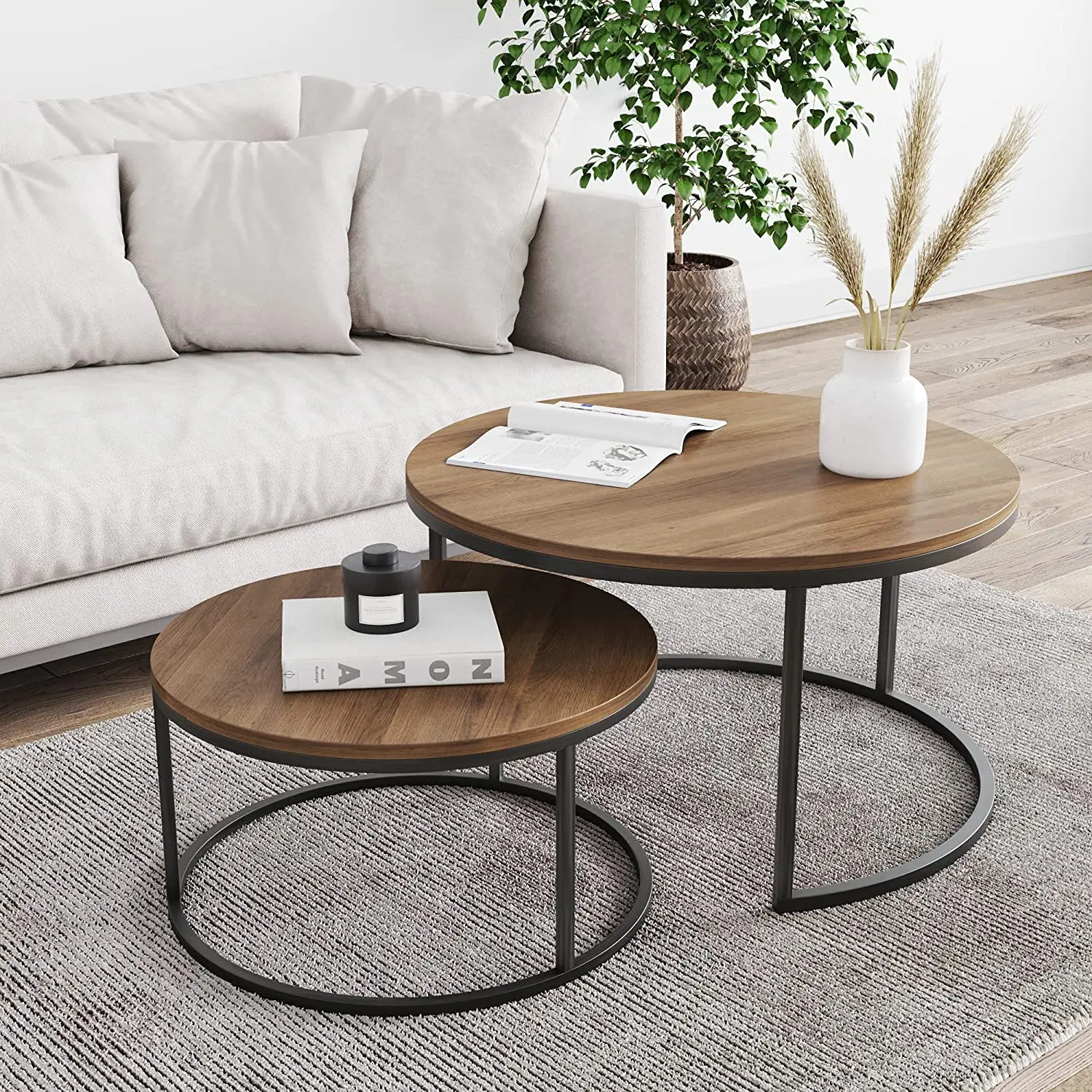 Rustic Wooden Nesting Coffee Table Set of 2