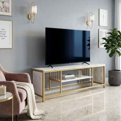 Glass Top TV Stand with Gold Frame