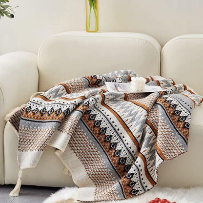 Bohemian Knitted Throw Blanket With Tassels