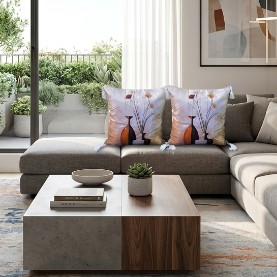 2Pcs Semi Boho Cushion Covers With Tassels