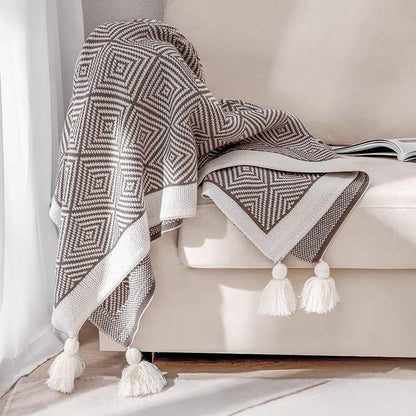 Bohemian Knitted Throw Blanket With Tassels