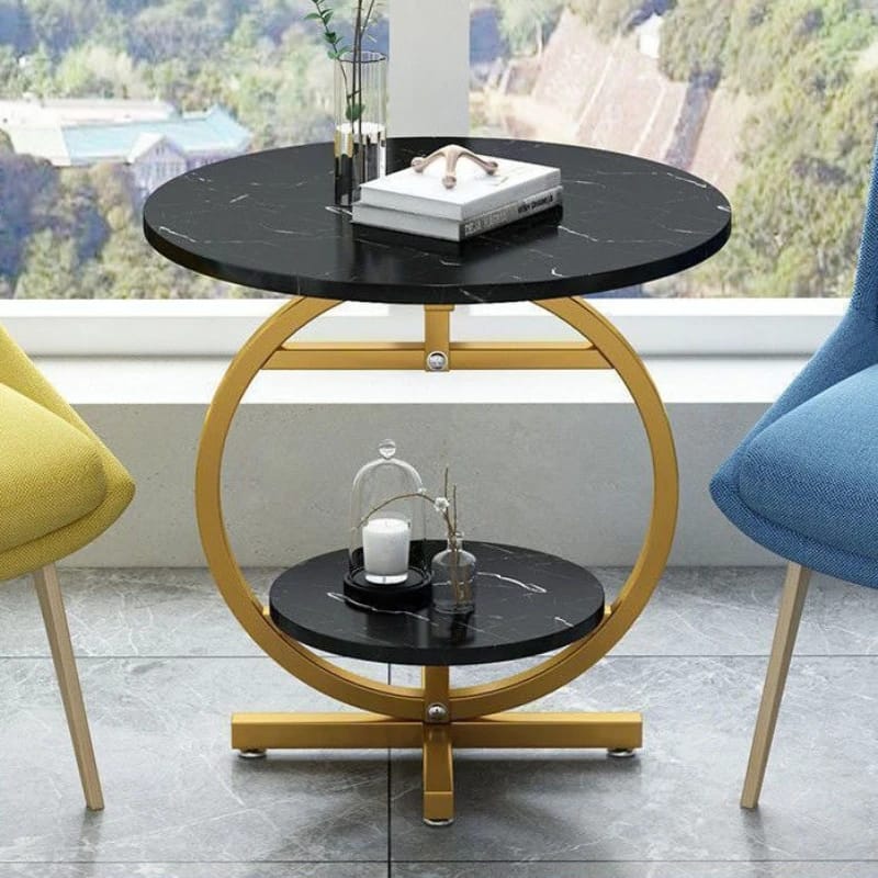 2 layer marble-effect minimalist side table 60x60cm
