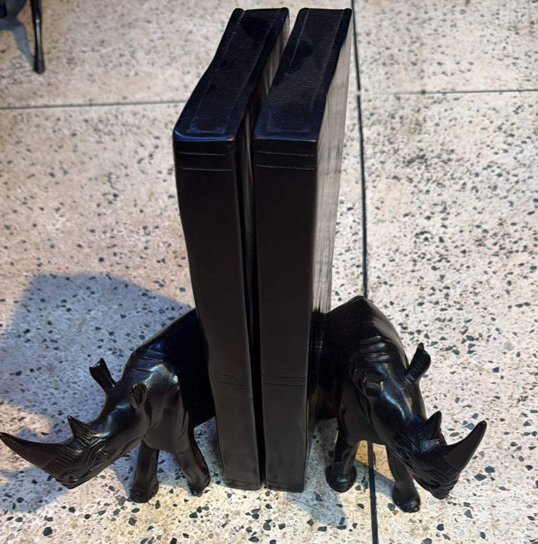 Black Wooden Bookends with Rhino Design