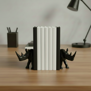 Black Wooden Bookends with Rhino Design