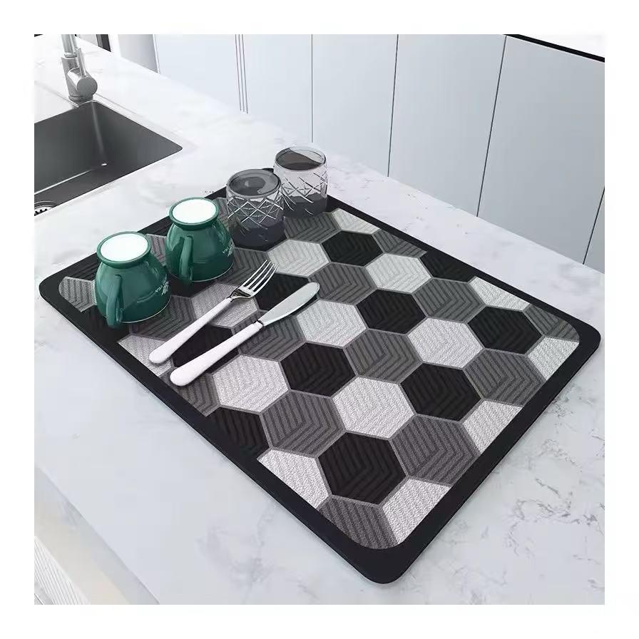 Super absorbent non-slip diatom mud dish drying mat on kitchen counter