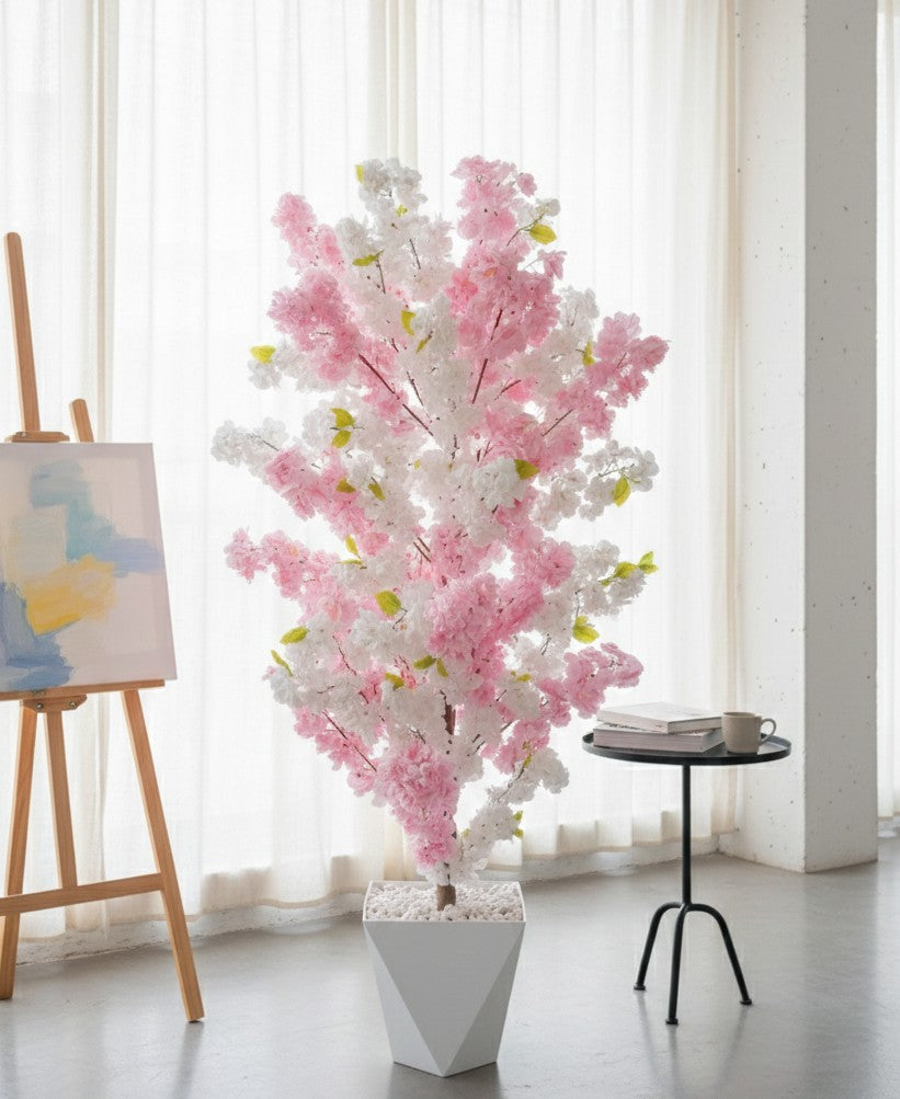 160cm artificial cherry blossom plant with decorative vase and pebbles for elegant home or office décor