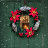 Christmas Wreath With Red Berries, Pine Garland, Corn, And Flowers