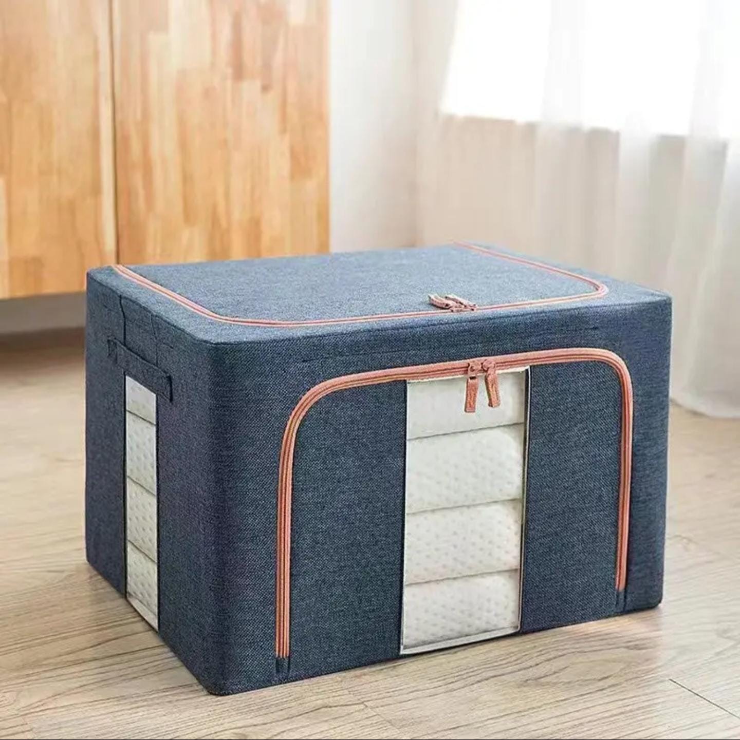 Large foldable multipurpose storage and laundry basket with rope handles, 35 × 35 × 55 cm, ideal for home organization. 