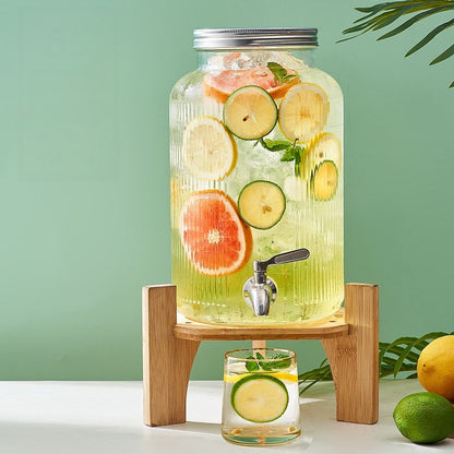 6L Ribbed Juice Dispenser with Bamboo Stand