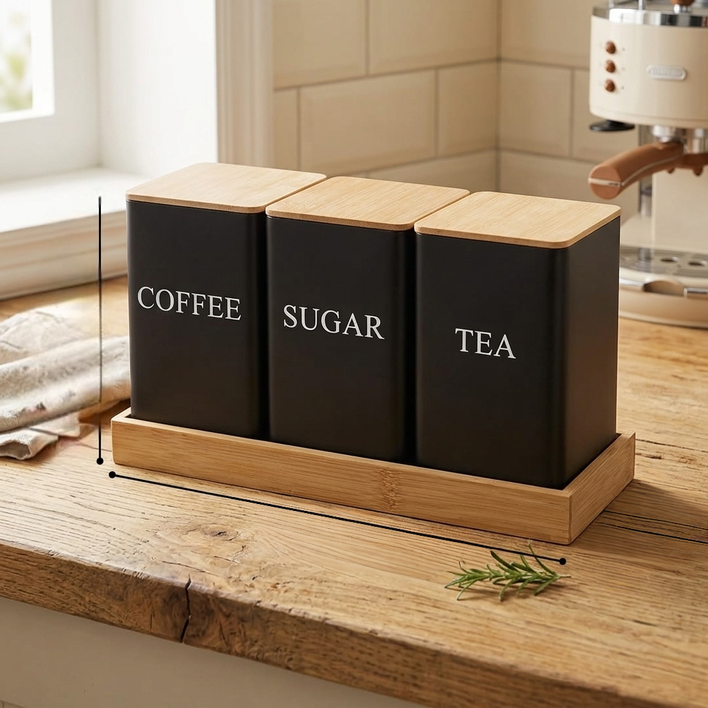Metal Jar Set With Bamboo Lids