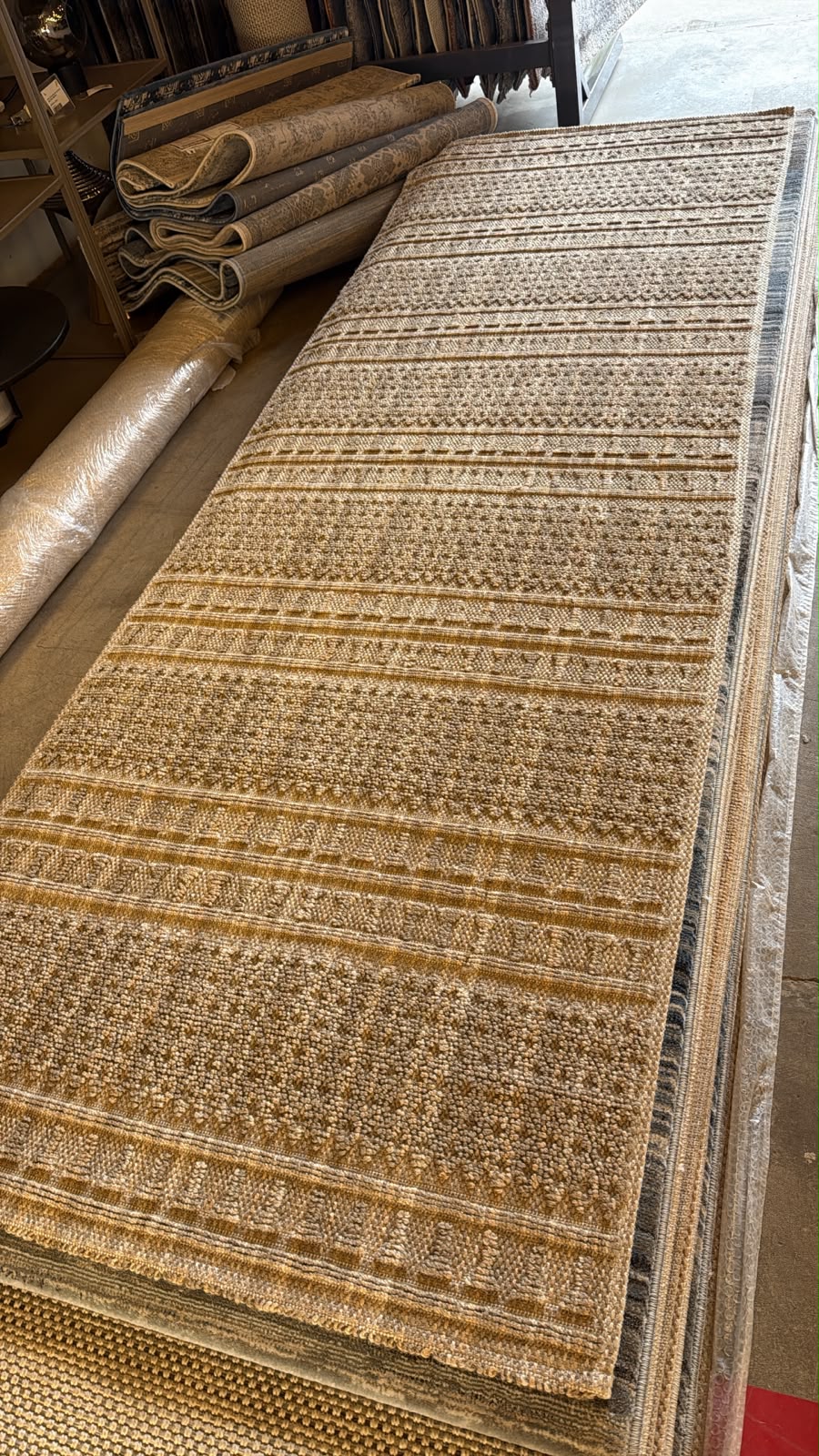 Dawood Lifestyle & Gadgets ke Timeless T07 beige woven corridor runner rug with tribal stripe pattern, textured bands and bound edges