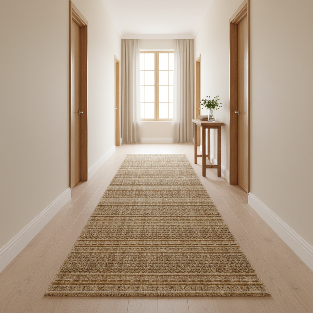 Timeless Woven Tribal Stripe Corridor Runner Rug - Beige Textured Boho Pattern KBLOOM04 #T07