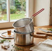 2 in 1 stainless steel milk and frying pot set with lid, strainer basket, and clamp, 2500ml capacity
