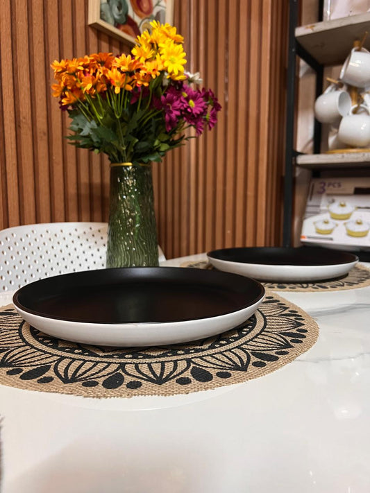 10.5 inch black dinner plate with white bottom