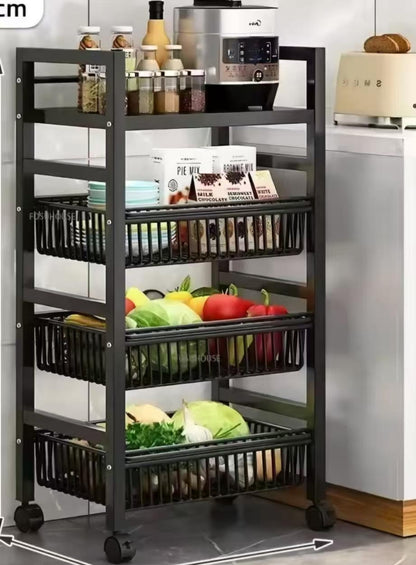 Heavy 4 Layer Metallic Vegetable Rack With Wheels