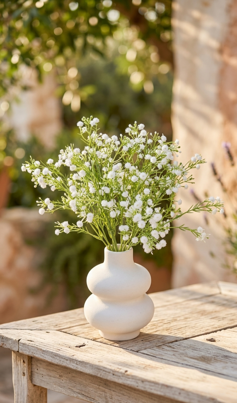 Artificial Baby Breath Flowers With Plastic Vase