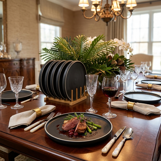 6 Piece matte ceramic dinner plate set in charcoal grey for modern dining and serving meals