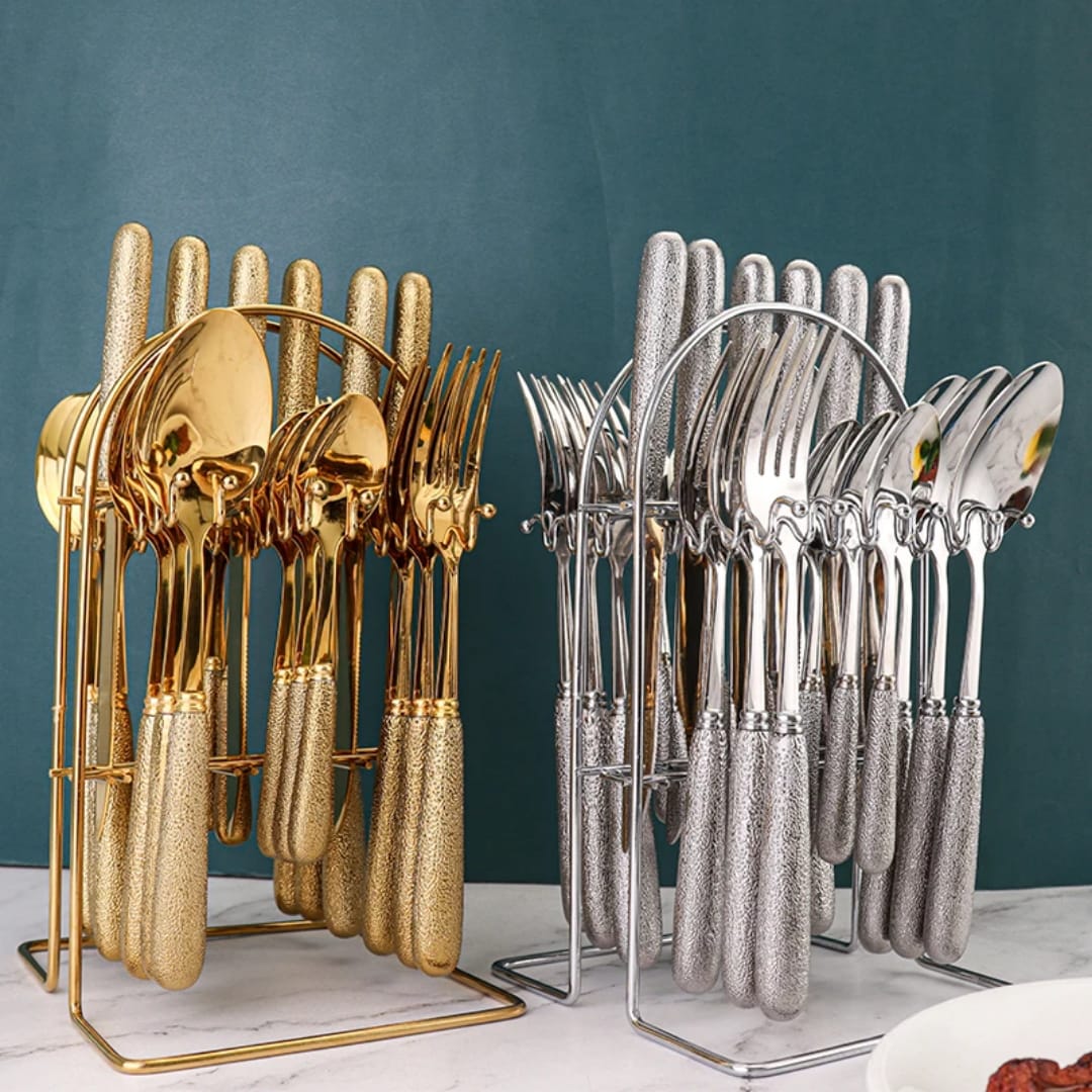 24 piece Nordic design cutlery set in gold and silver finishes