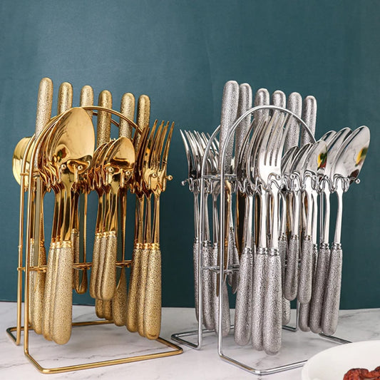24 piece Nordic design cutlery set in gold and silver finishes