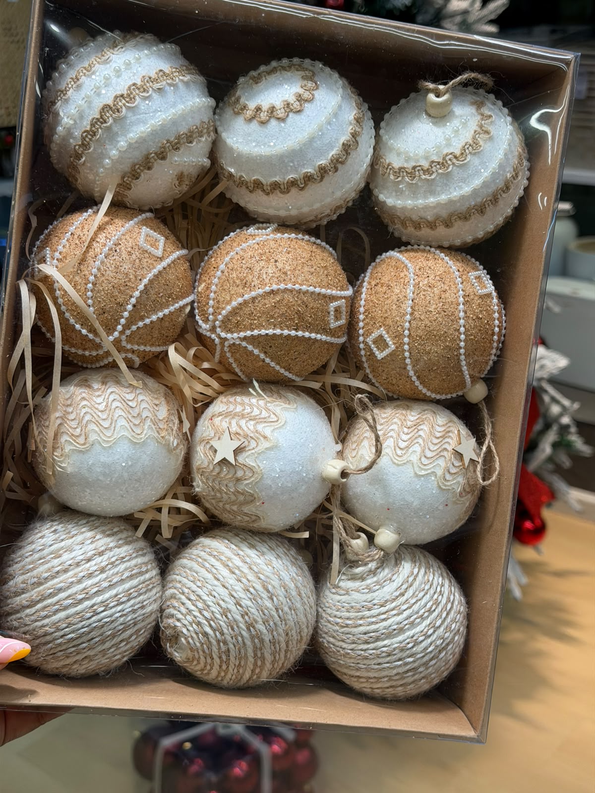 12 Piece Champagne and Ivory Christmas Bauble Set, 8cm