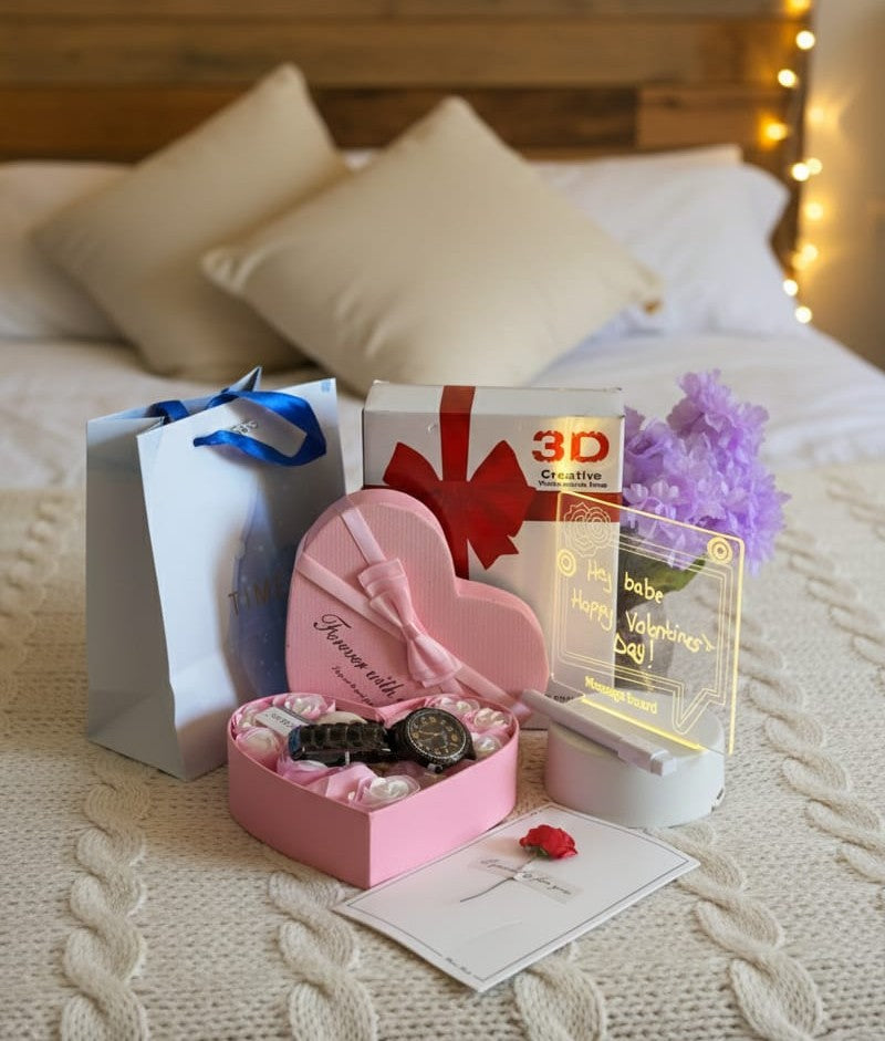 Ladies Watch, LED Board & Roses Gift Set