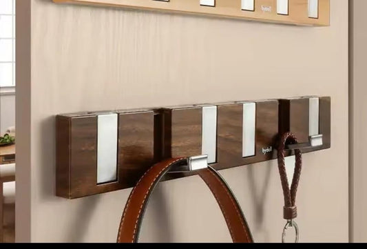 Wood finish multifunctional wall hook for hanging items without drilling