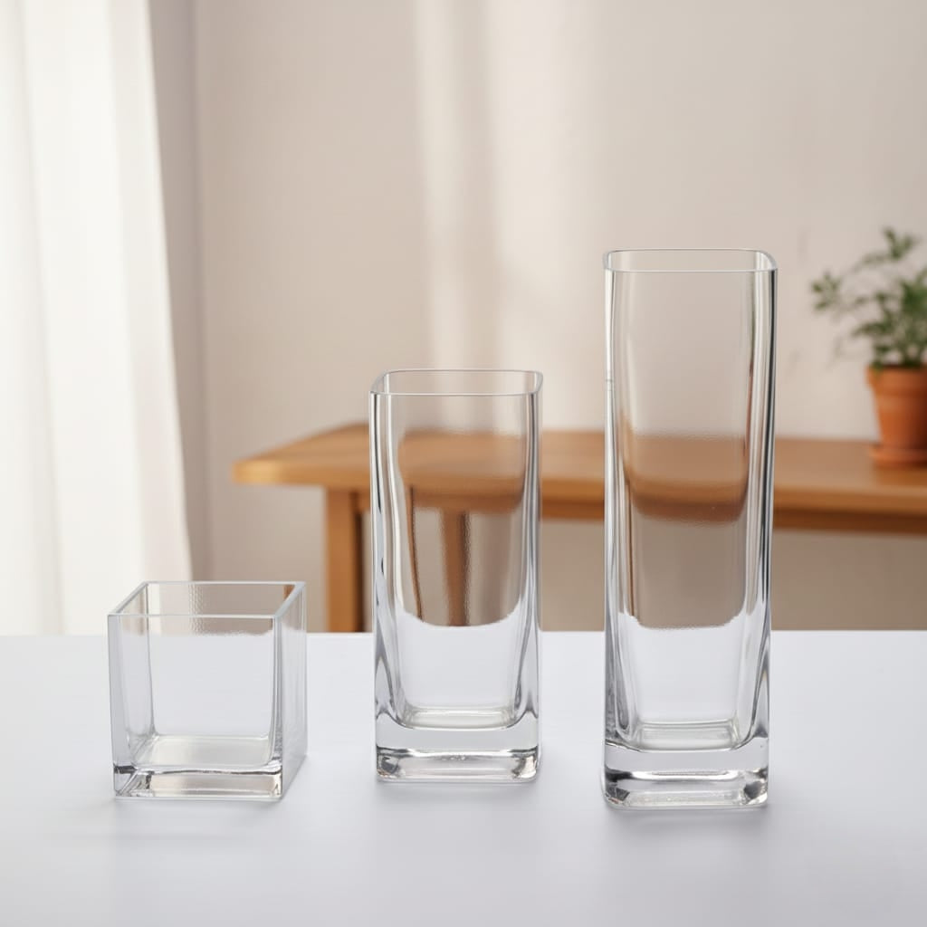 3-piece Cube vase set in small, medium, and large sizes for modern home décor