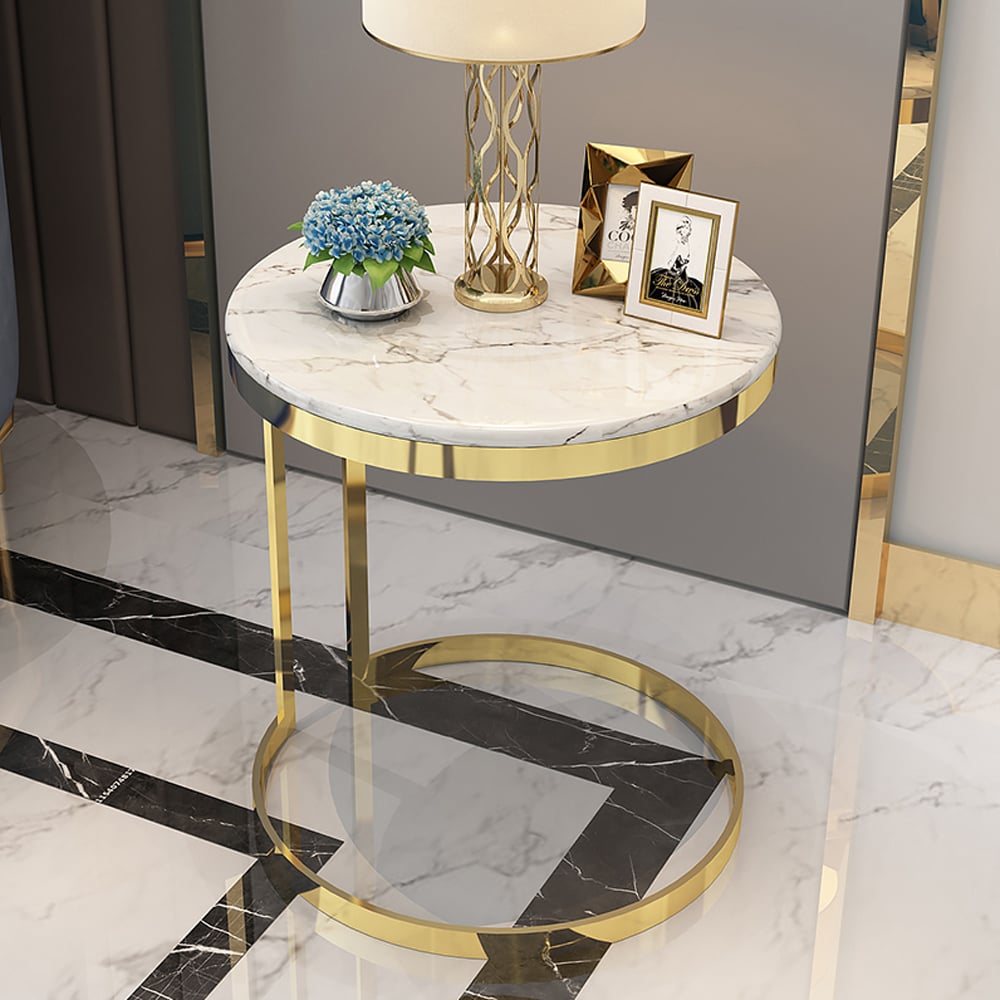 Mini marble top side table with metallic stand for elegant modern home décor