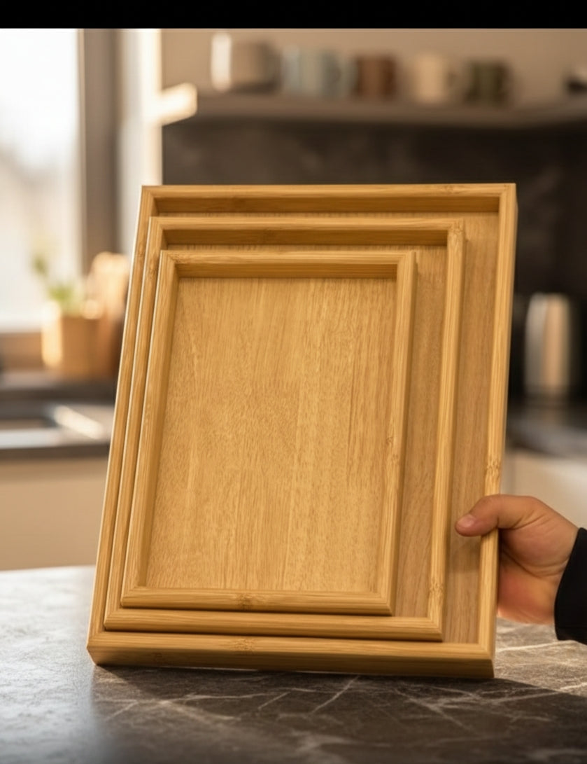 3-Piece Rectangular Bamboo Tray Set