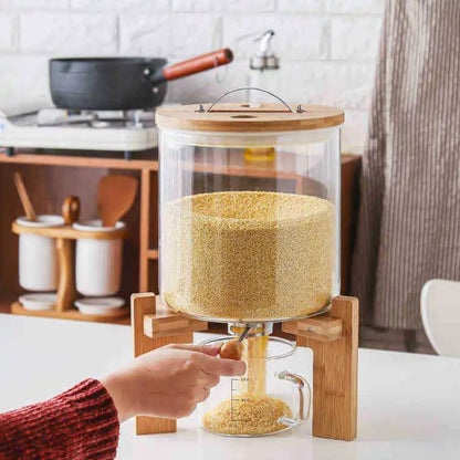 Premium glass cereal dispenser with bamboo stand