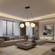 Black and white 3 light pendant lamp with iron and glass design for modern indoor ceiling lighting