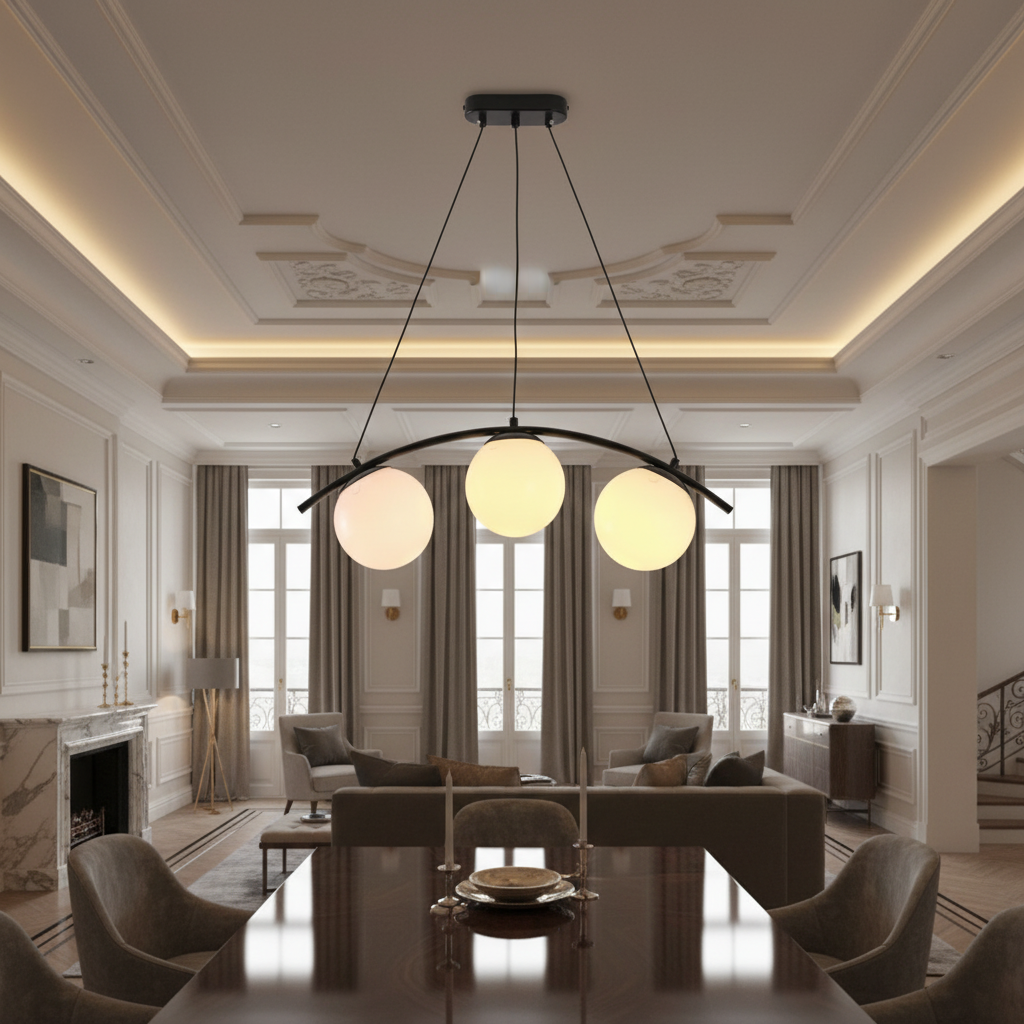 Triple Globe Pendant Light With Sleek Black Frame-PL 1172-03-BK