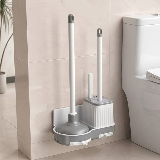 3 in 1 Toilet brush and plunger set with crevice cleaner for bathroom cleaning and maintenance 