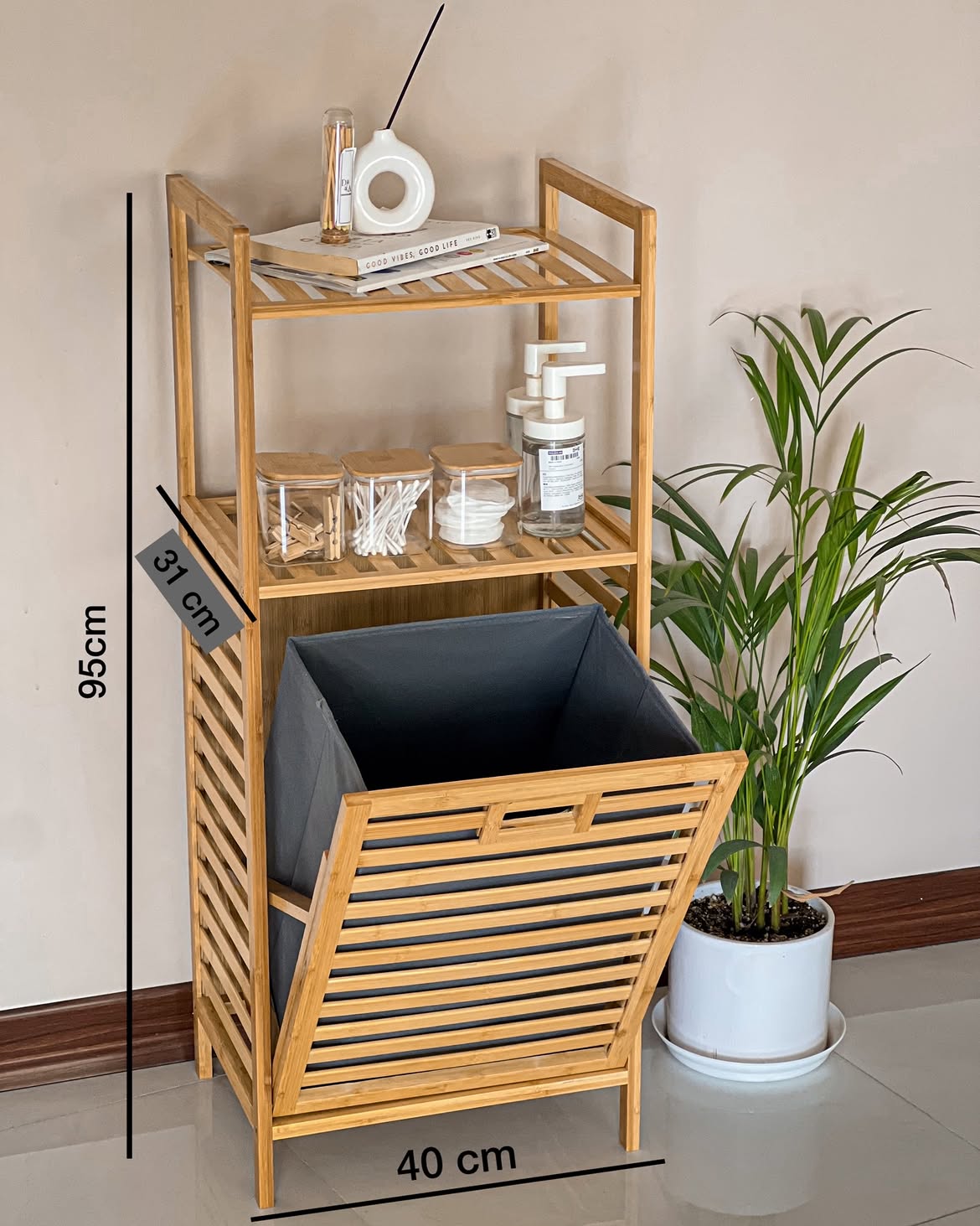 2-in-1 Bamboo Laundry Hamper with Storage Shelf