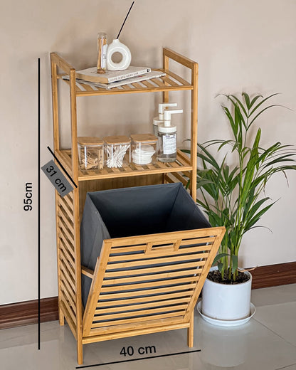 2-in-1 Bamboo Laundry Hamper with Storage Shelf