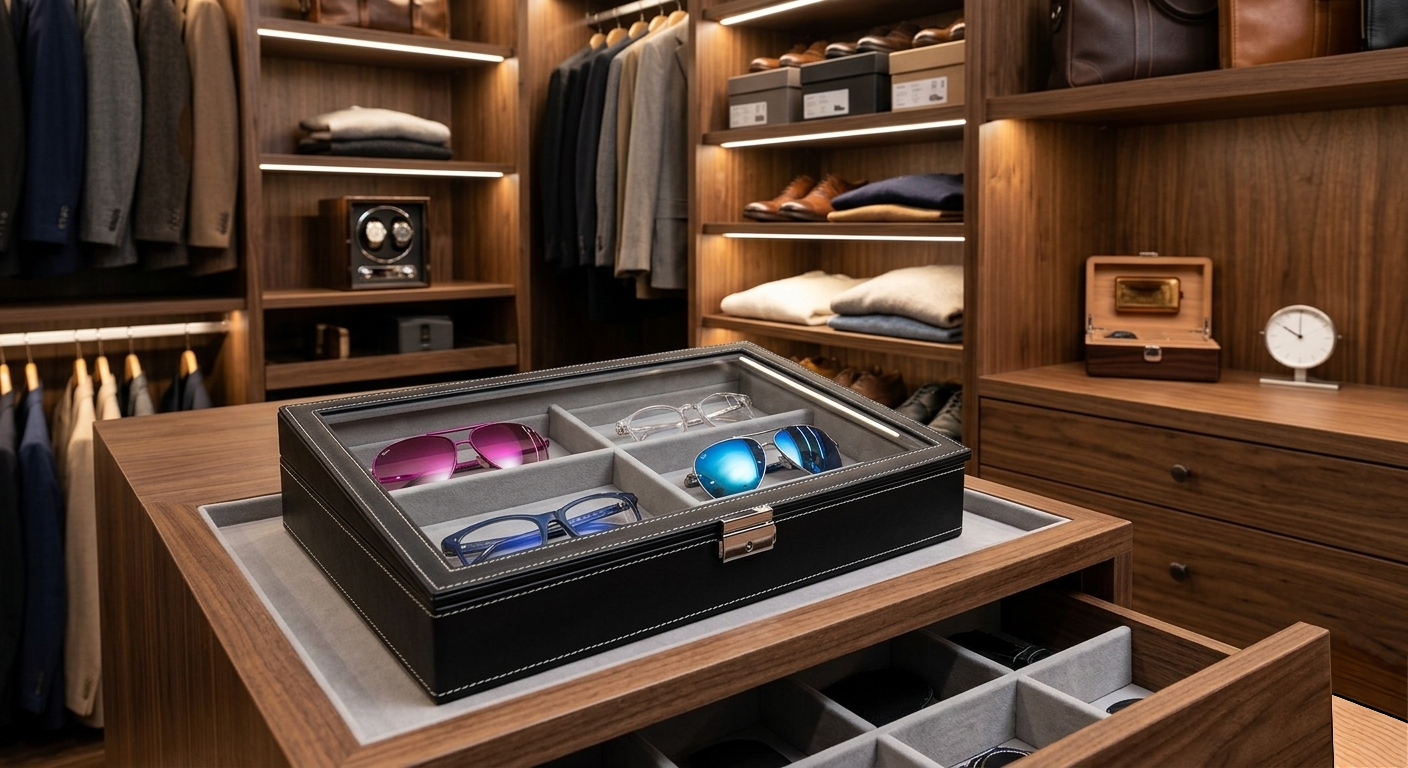 8 Slot PU Leather Sunglasses Organizer Box